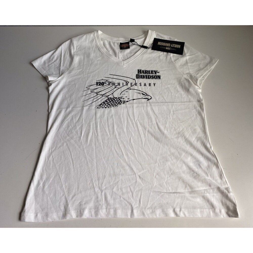 HARLEY DAVIDSON 120th Off White‎ Eagle Knit Tee Short Sleeve Women's Sz XL NEW